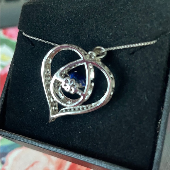 Unstoppable Love Blue & White Lab-Created Sapphire Heart Loop Necklace Sterling - Picture 5 of 15